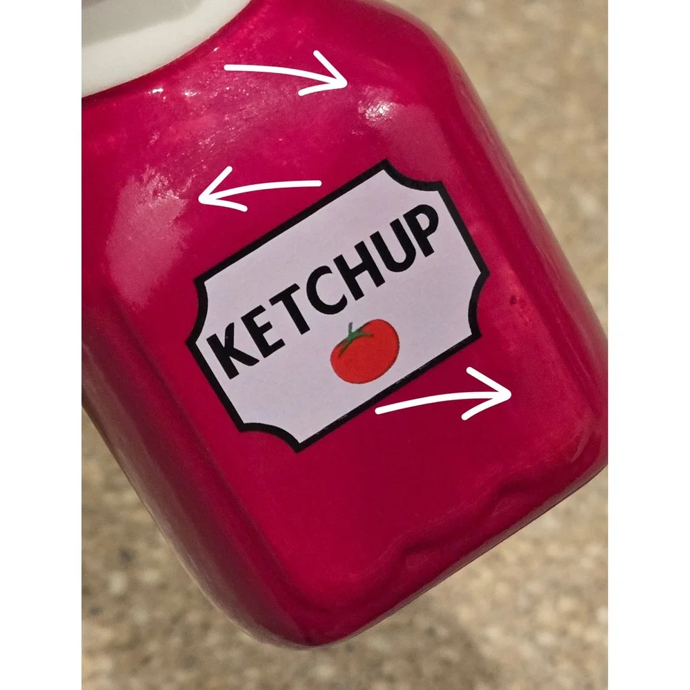 Ceramic Ketchup and Mustard Salt and Pepper Shaker Set Diner Style 3.75